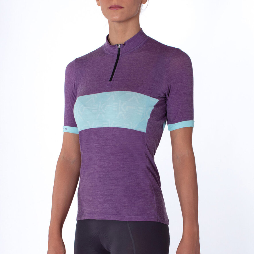 LUSAAN WOMAN SHETLAND  JERSEY - SHORT SLEEVE - MINT/PURPLE, VIOLET, hi-res-1